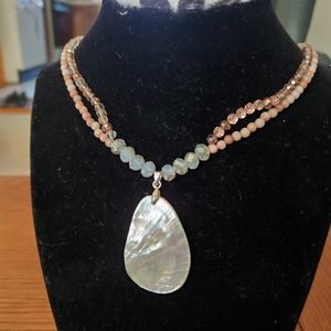 NWOT - Handcrafted 2 strand Jasper & Crystal Necklace w/ Pendant